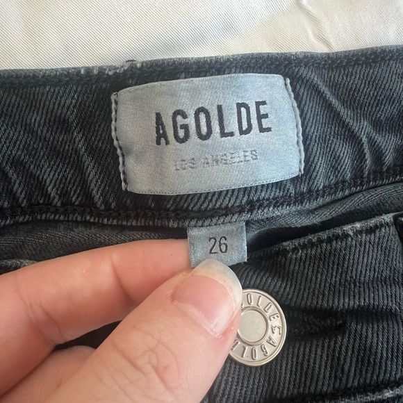 AGOLDE Feral Black Toni Mid Rise Raw Hem Straight Jeans - Size 26 - Picture 6 of 7